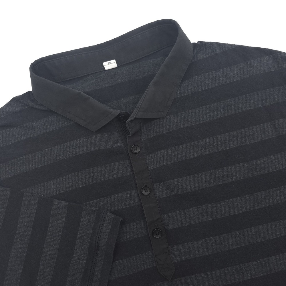Lululemon‎ Freestyle Polo Shirt Cotton Blend Black/Gray Stripe Large